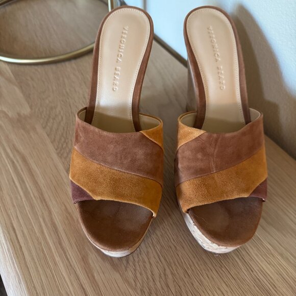 Veronica Beard Dali Patchwork Suede Slip-On Wedge Sandal with Cork Heel - Picture 4 of 6